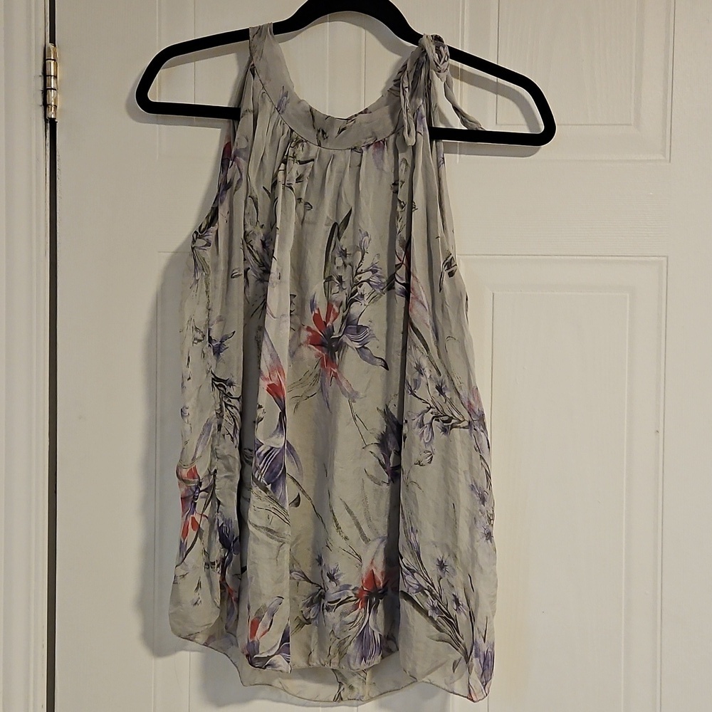 Light Gray Floral Halter Tank Top - Women